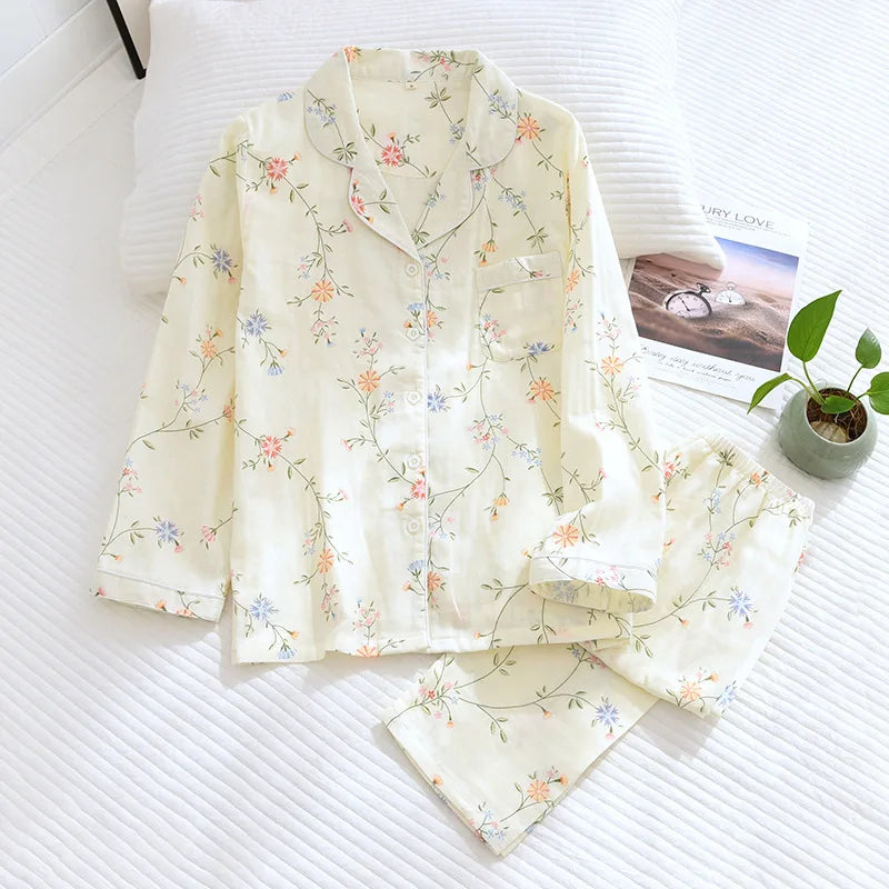 cotton pjs with blue and orange flower print
