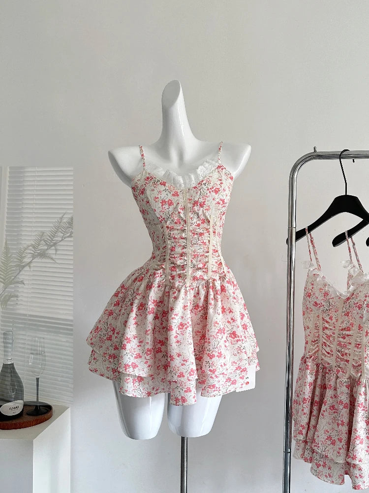 Pink Floral Corset Mini Dress