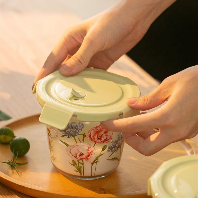 floral glass container with lid