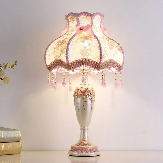 Rococo Pink Floral Tassel Lamp Creative Femininity