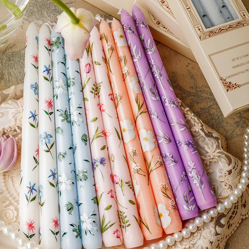 Hand Painted Floral Taper Candles