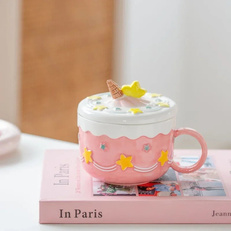 Candy Cake Ceramic Mug With Lid
