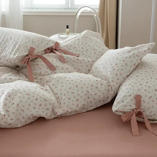 Pink Bow Duvet Cover Set Creative Femininity