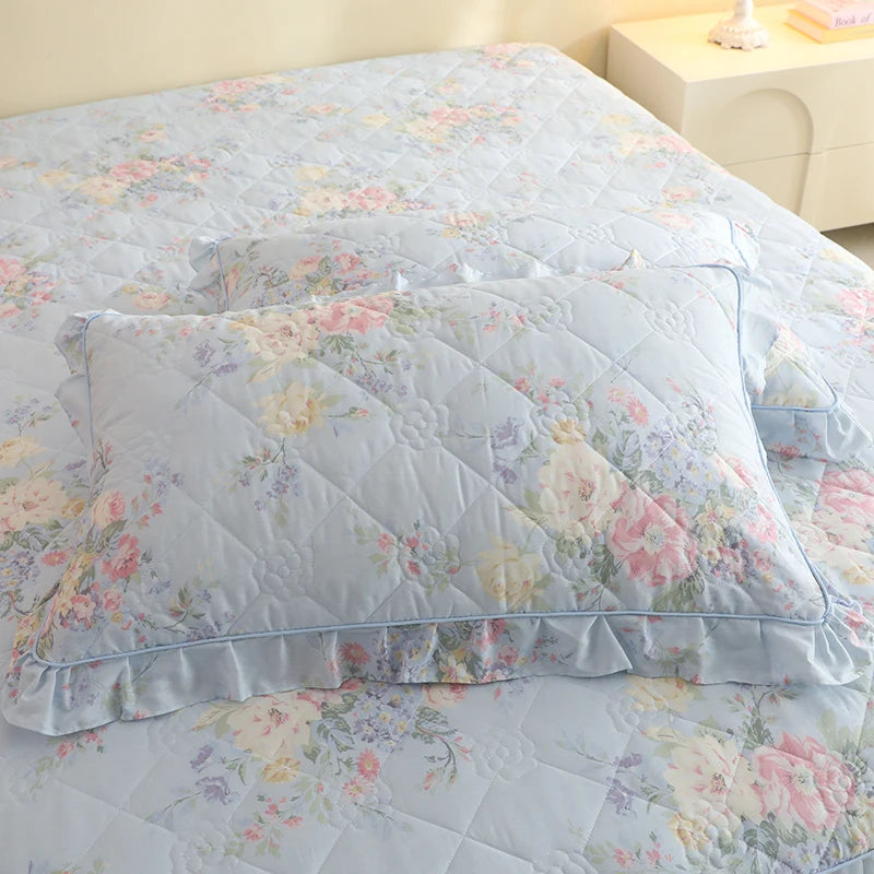 Shabby Chic Quilted Floral Pillowcase With Ruffle Edge - All Colours