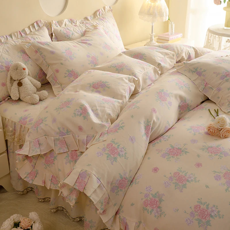Shabby Chic Floral Duvet Cover With Ruffle Edge - All Colours
