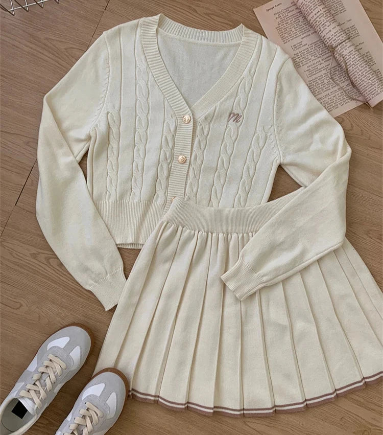 Knitted Vintage Cardigan & Skirt Set