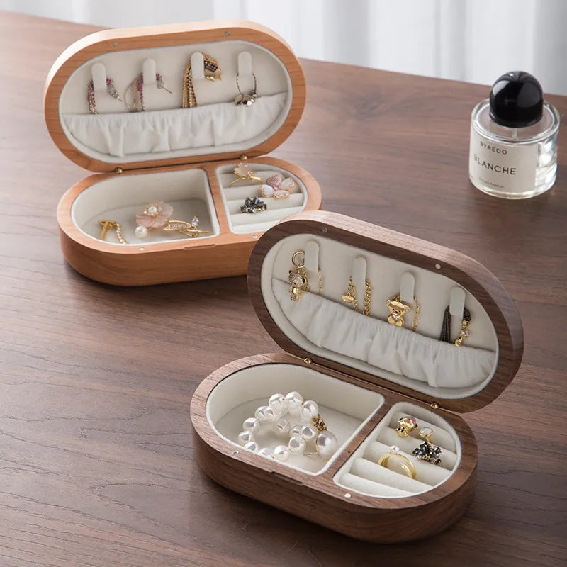 oval wooden mini jewellery box