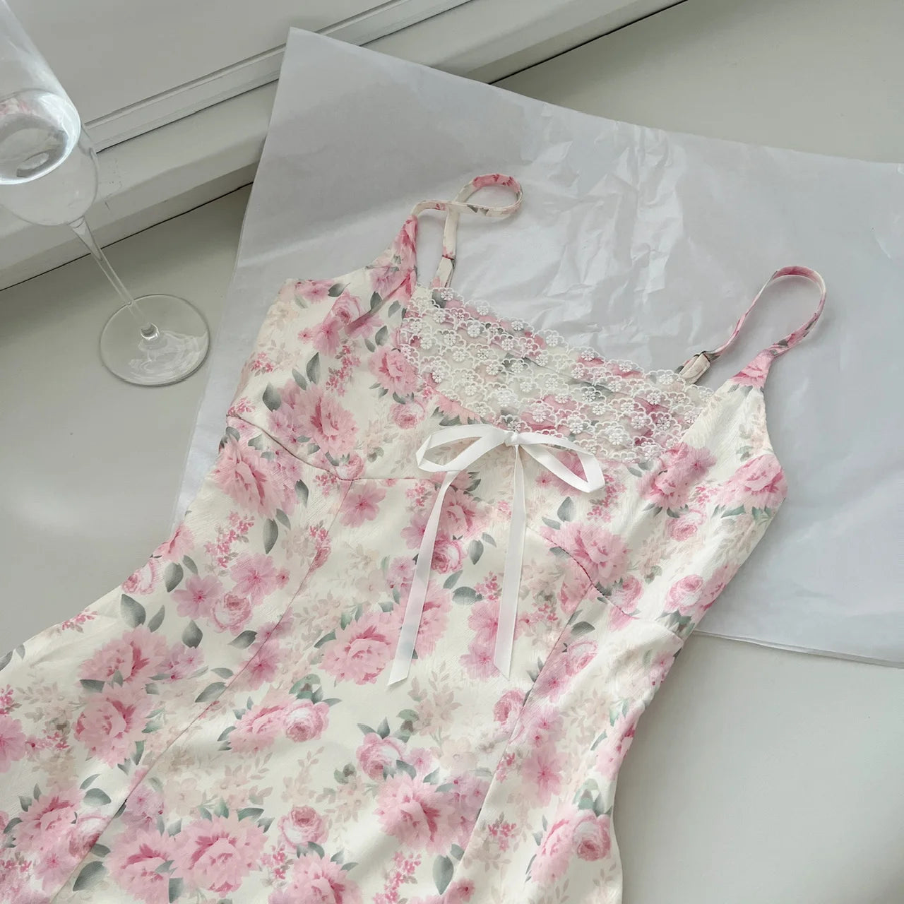 Pink Floral Lace Sun Dress