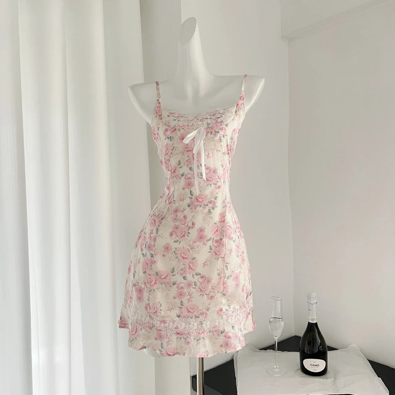 Pink Floral Lace Sun Dress