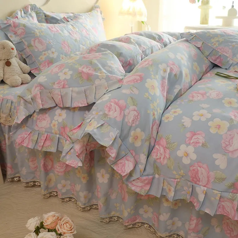 Shabby Chic Floral Duvet Cover With Ruffle Edge - All Colours