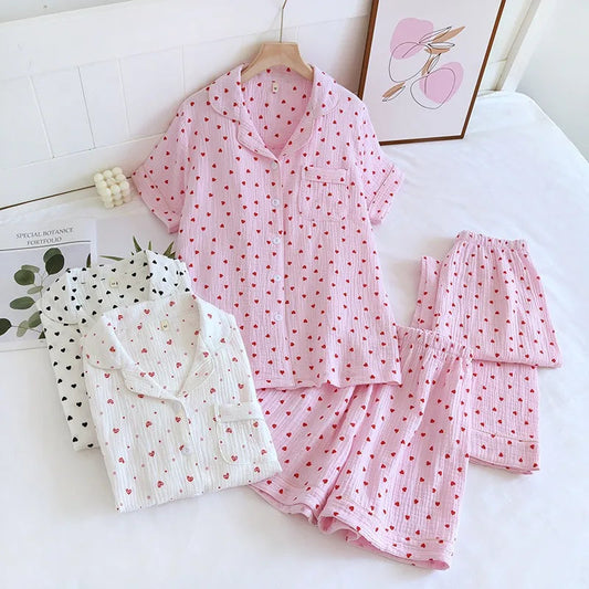 Pink & Red Love Heart 3 Piece Pyjama Set Creative Femininity