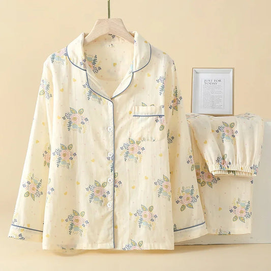 Floral Cotton Pjs With Blue Piping Creative Femininity