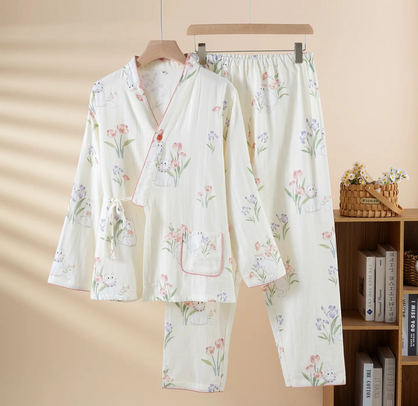 Pink & Cream Floral Kimono Pjs