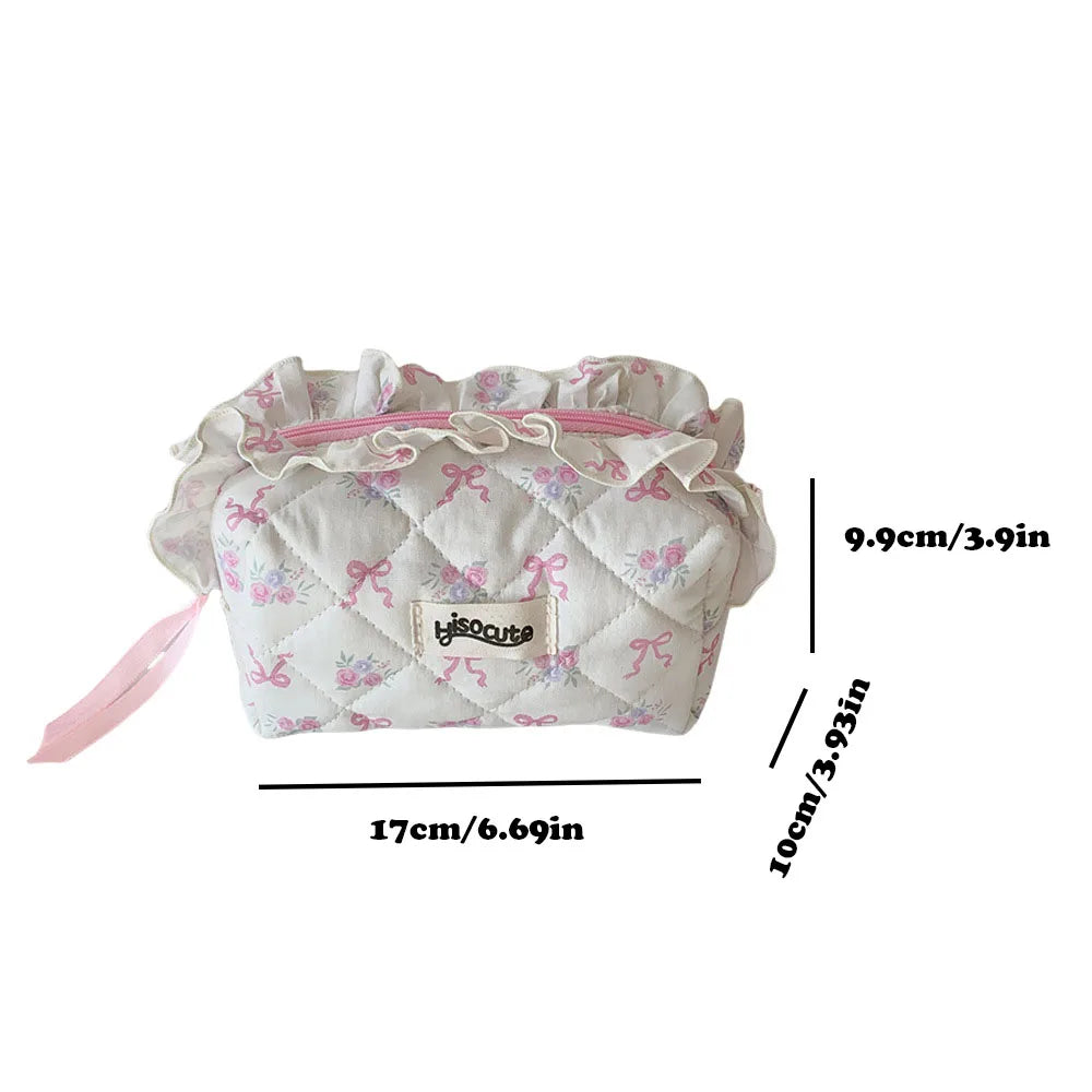 Quilted Ruffle Ribbon Makeup Case