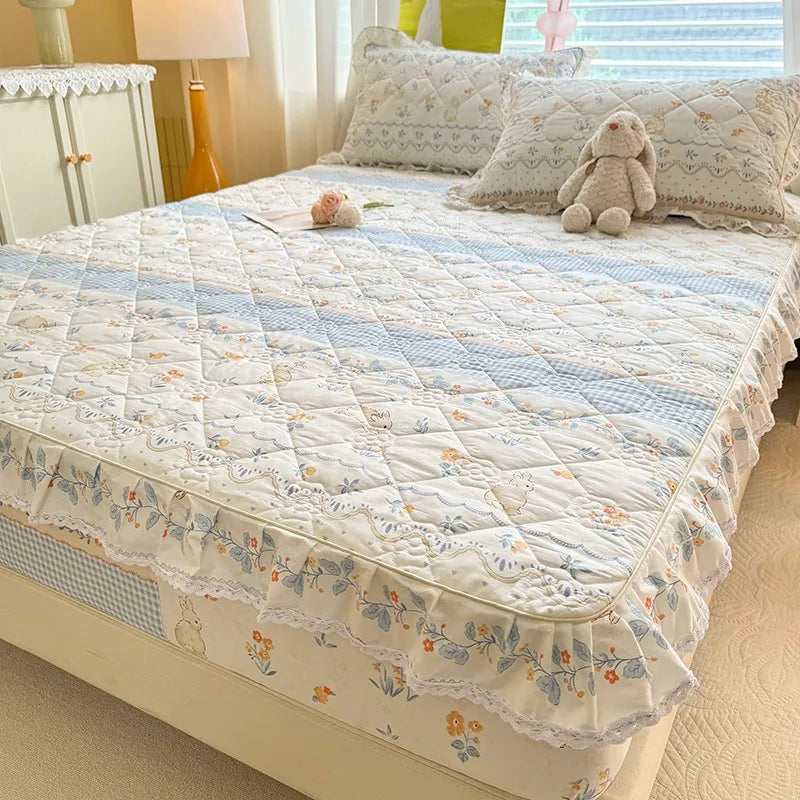 Quilted Floral Fitted Bed Sheet With Ruffle Edge - All Colours