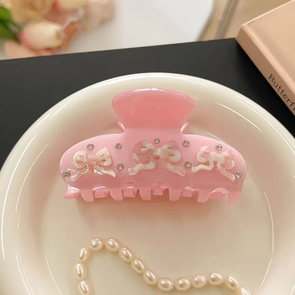 pink bow hair claw clip