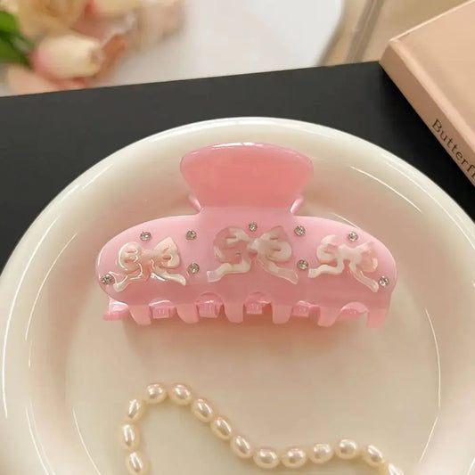 pink bow hair claw clip