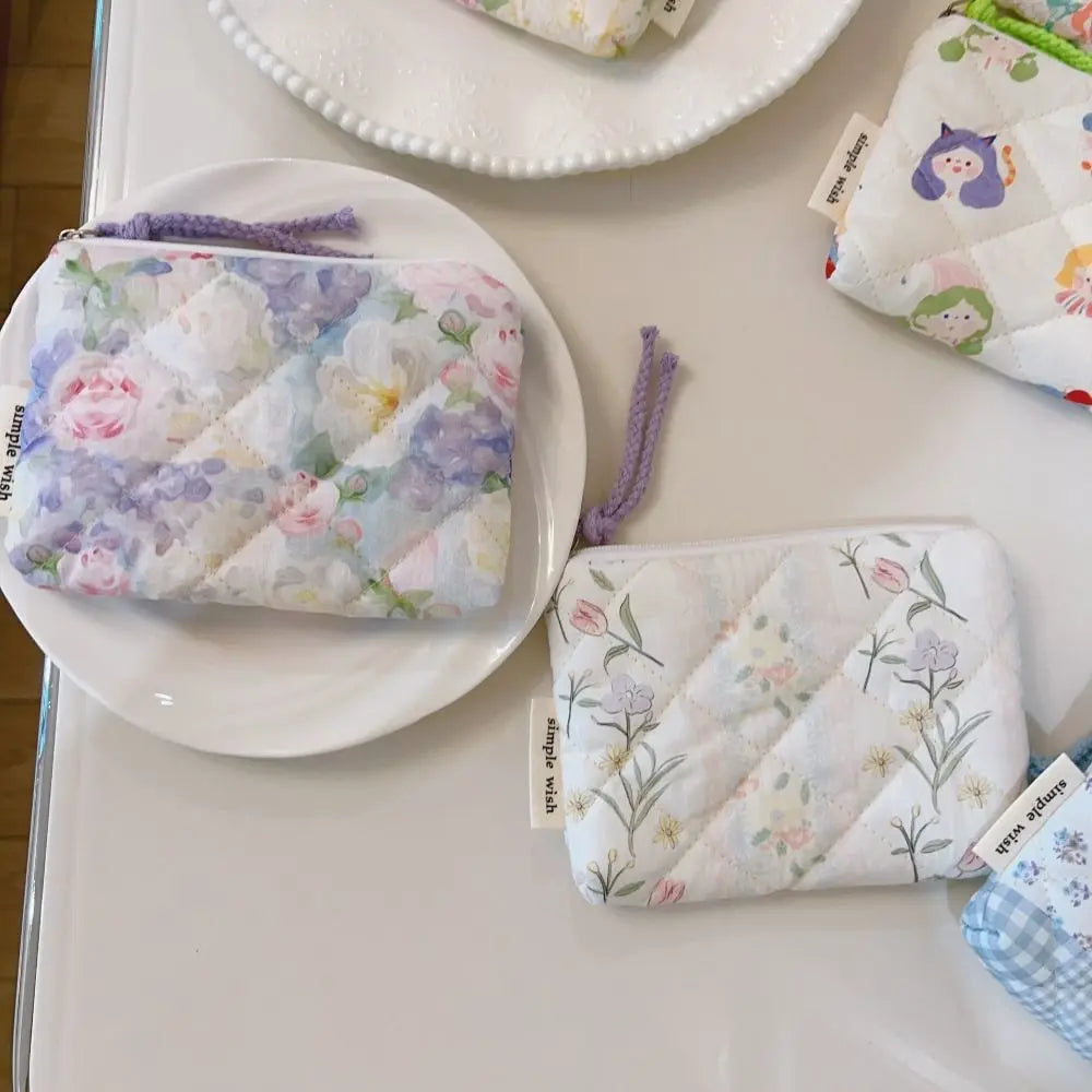 Summer Floral Quilted Makeup Pouch