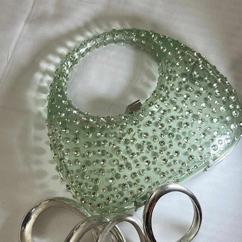 Acrylic Diamante Mini Handbag - Purple/Green/Gold