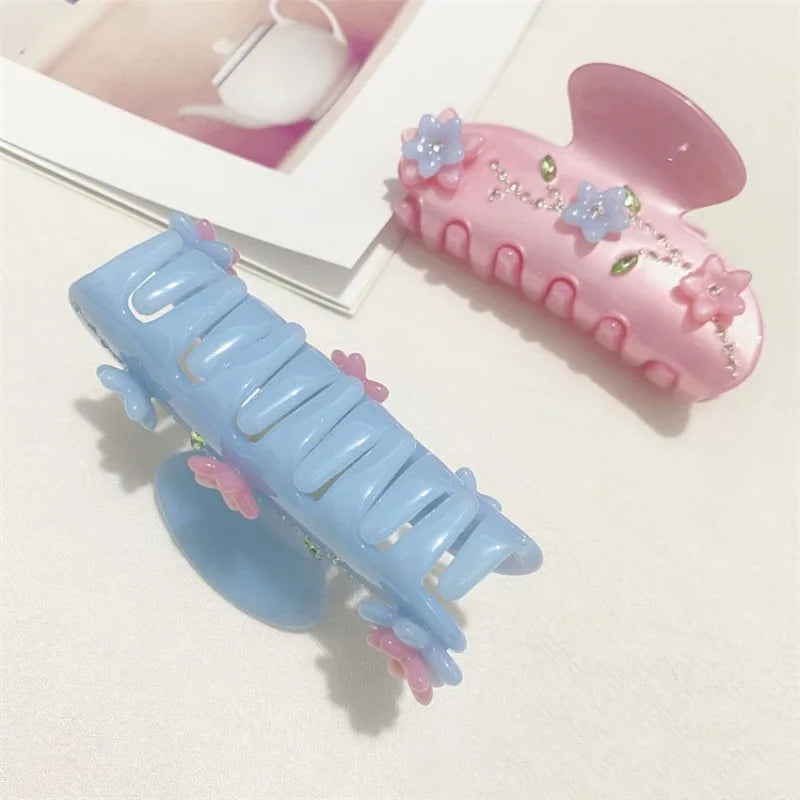 Flower & Rhinestone Claw Clip