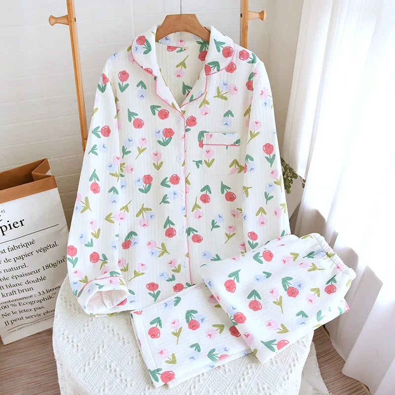 Red Tulip Print Cotton Pjs