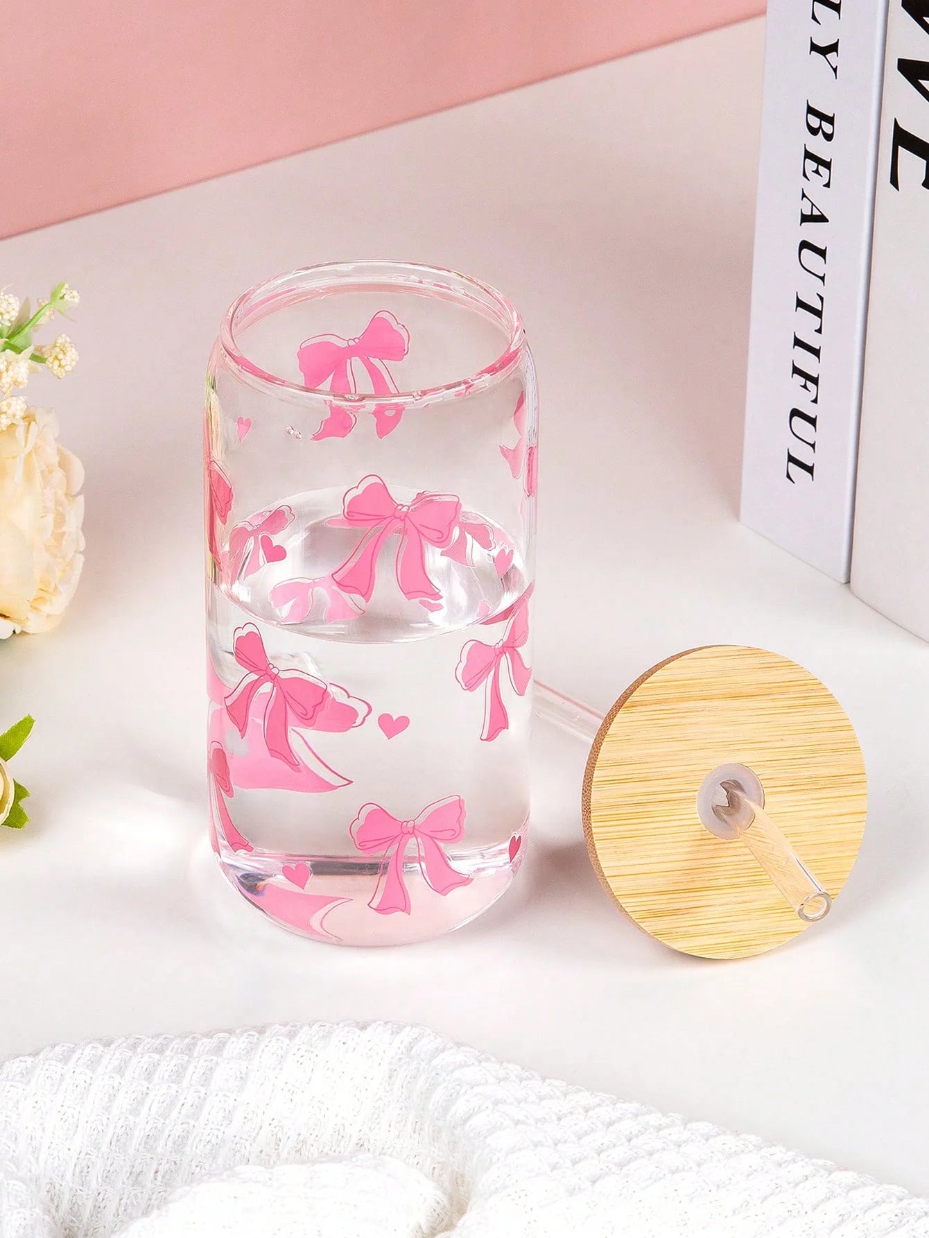 cute pink flask with bows