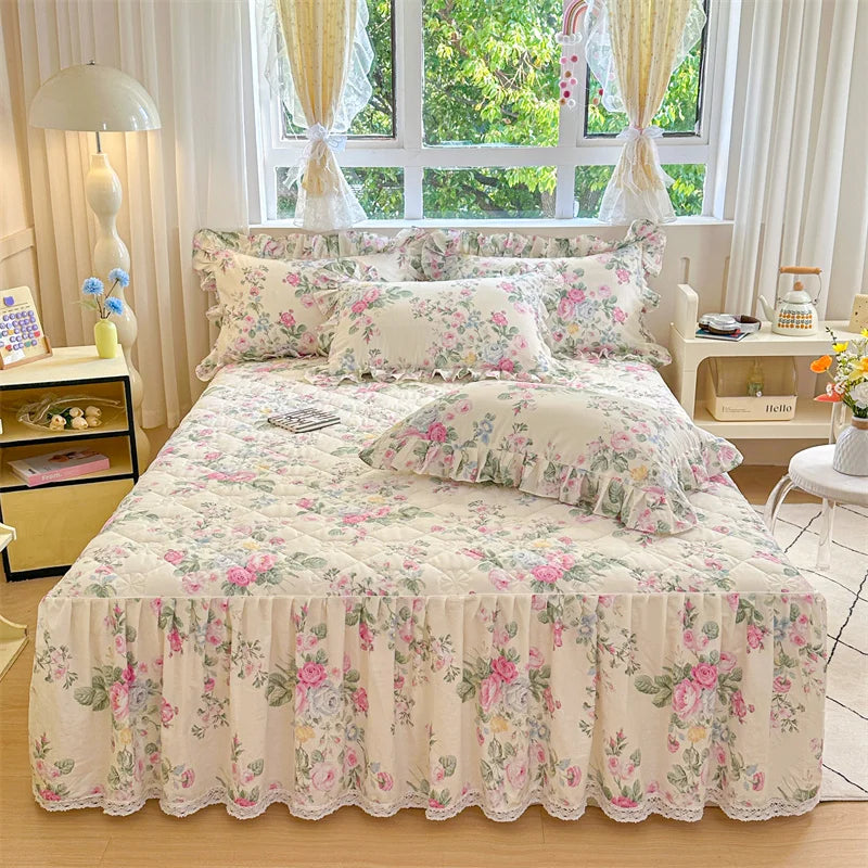 Vintage Floral Frilly Bedskirt Creative Femininity