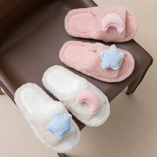 Pink & Blue Starry Night Plush Slippers Creative Femininity