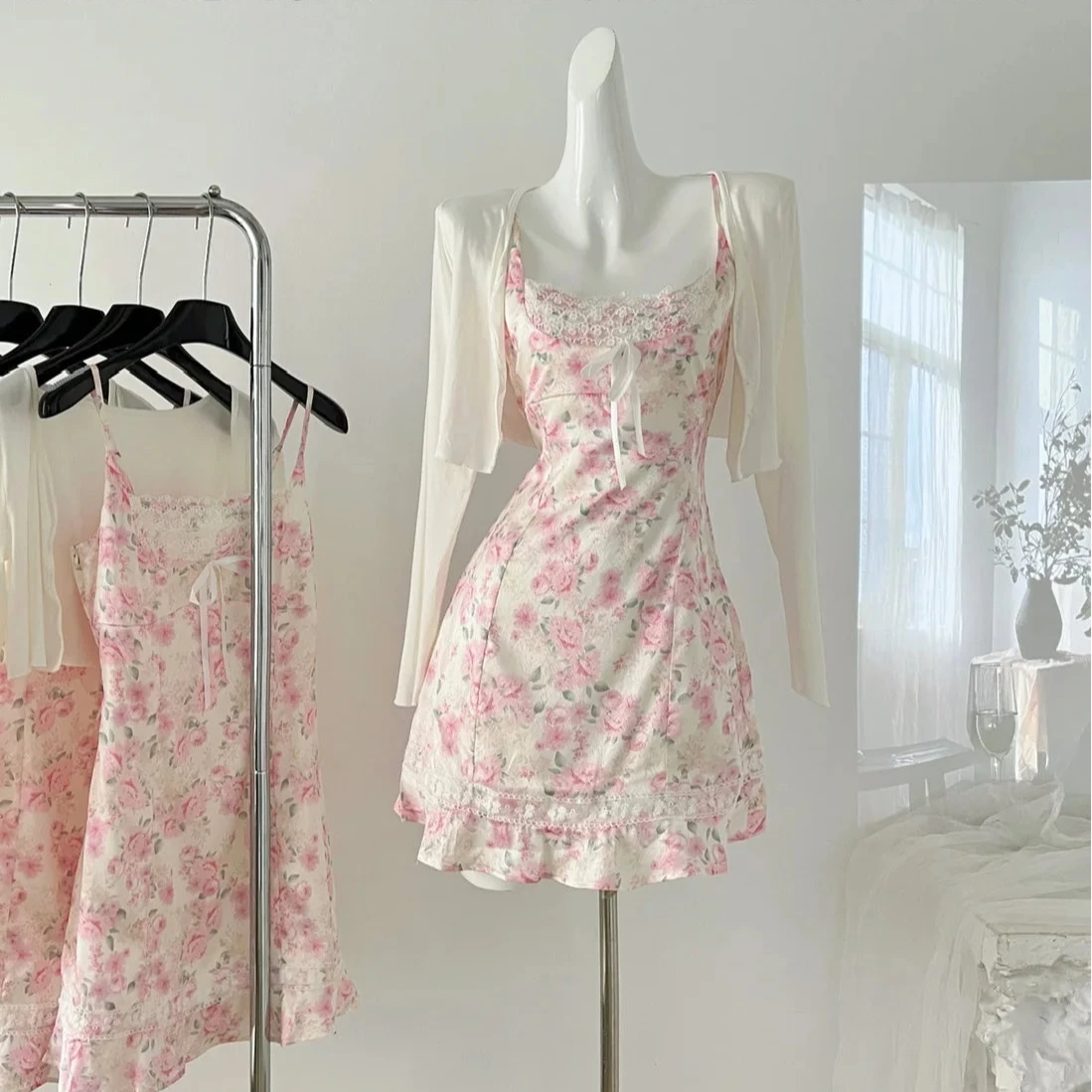 pink floral coquette mini dress