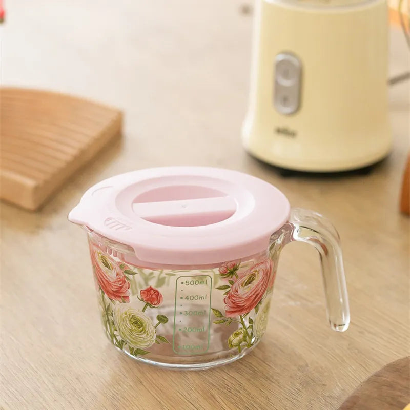 Floral Glass Measuring Jug