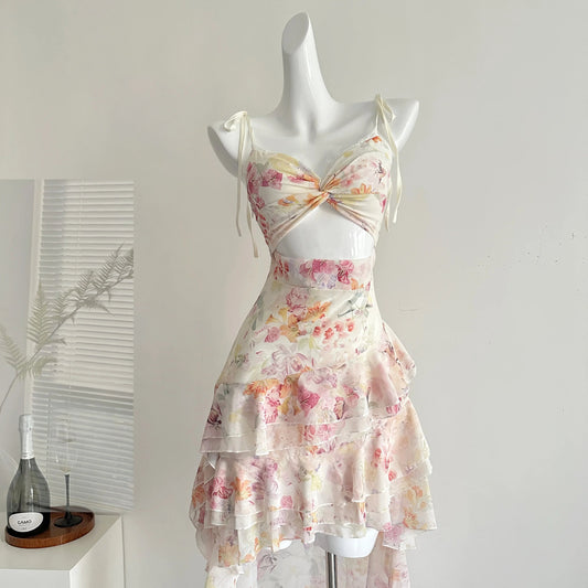 Floral Cut Out Cami Dress With Ruffles Creative Femininity