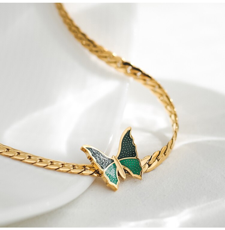 Green Butterfly Charm Necklace