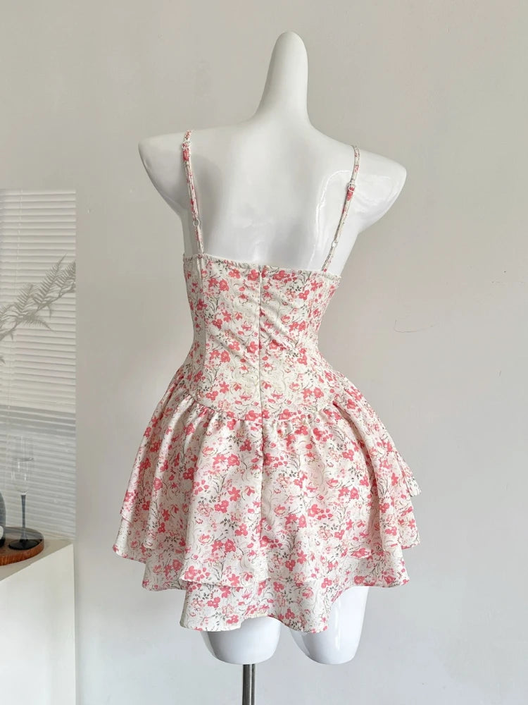 Pink Floral Corset Mini Dress