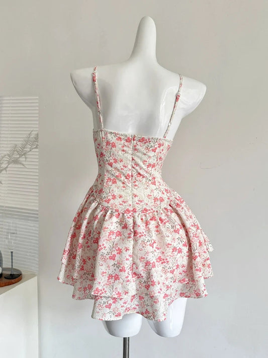 Pink Floral Corset Mini Dress Creative Femininity