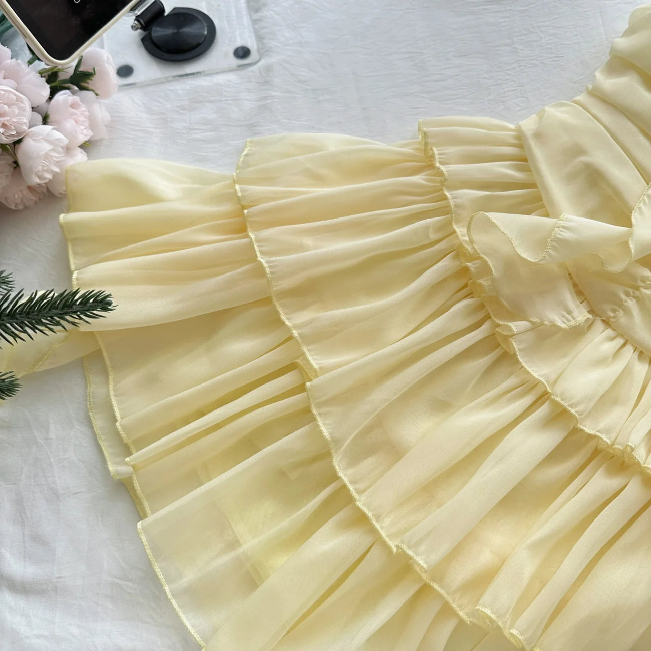 Yellow Ruffle Tiered Mini Dress Creative Femininity