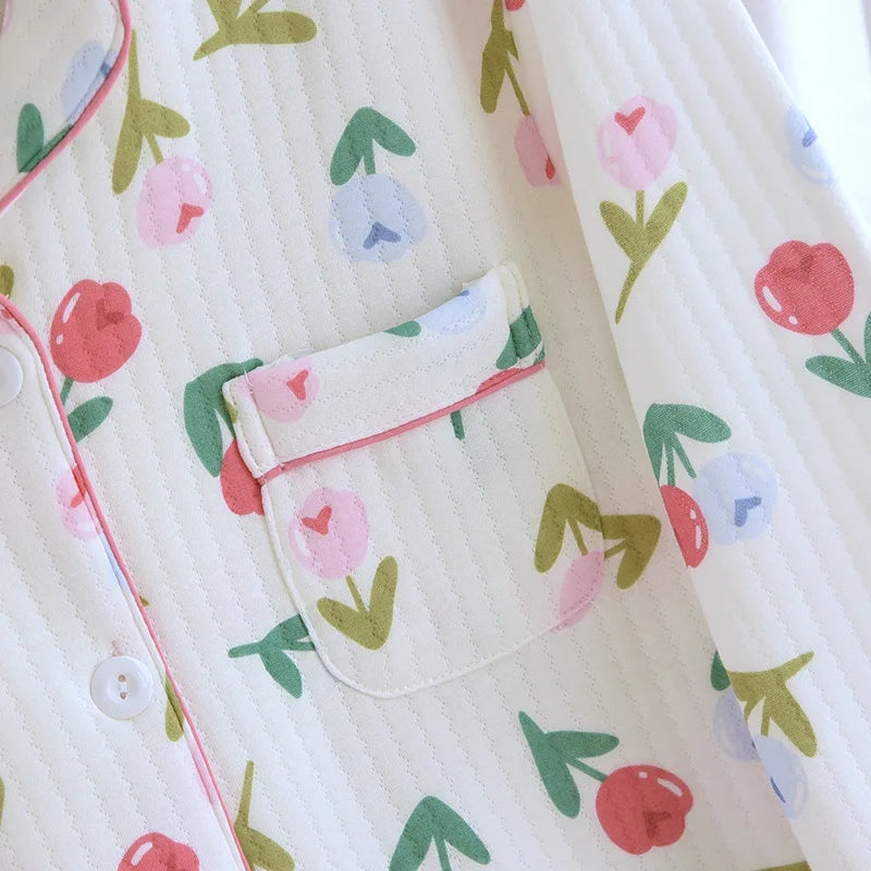 Red Tulip Print Cotton Pjs