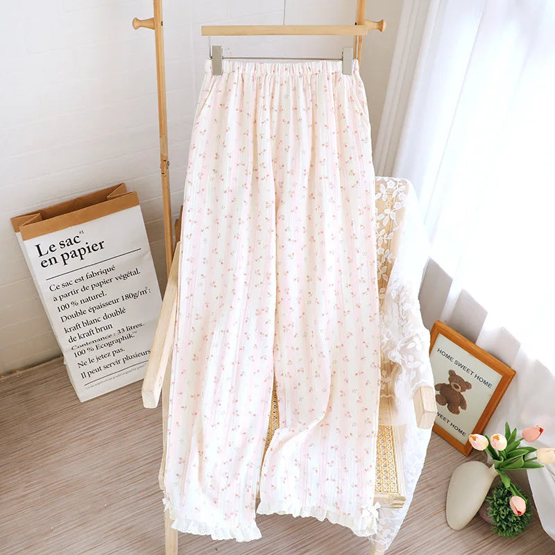 Sweet Floral Cotton Pyjamas Bottoms Creative Femininity