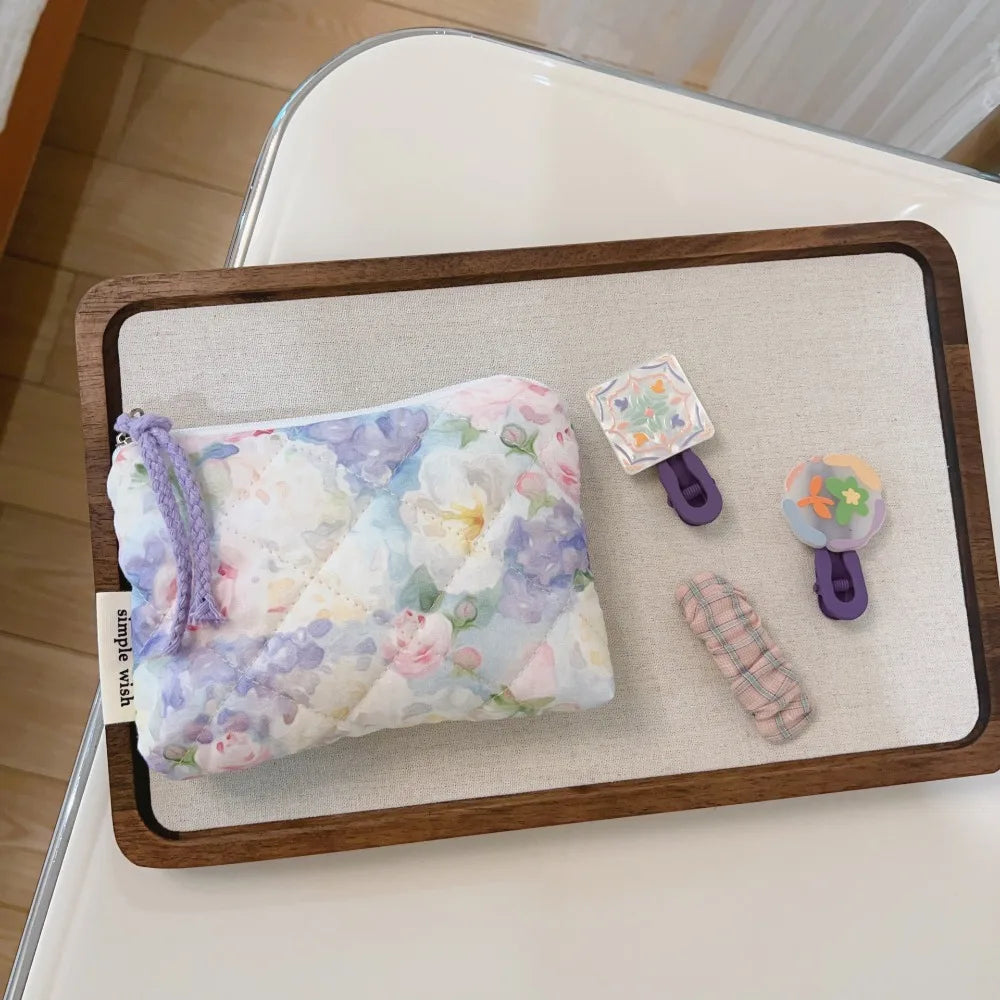Summer Floral Quilted Makeup Pouch