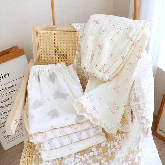 Sweet Floral Cotton Pyjamas Bottoms Creative Femininity