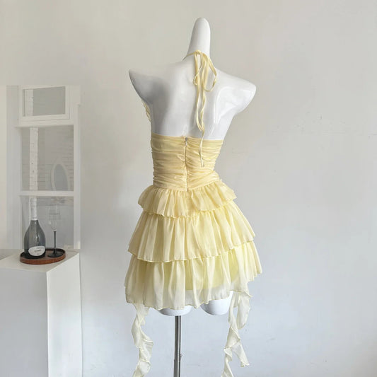 Yellow Ruffle Tiered Mini Dress Creative Femininity