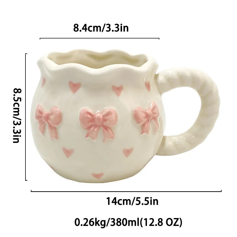 Pink Bow & Heart Ceramic Mug Creative Femininity