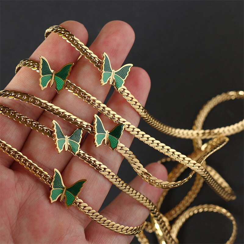 Green Butterfly Charm Necklace