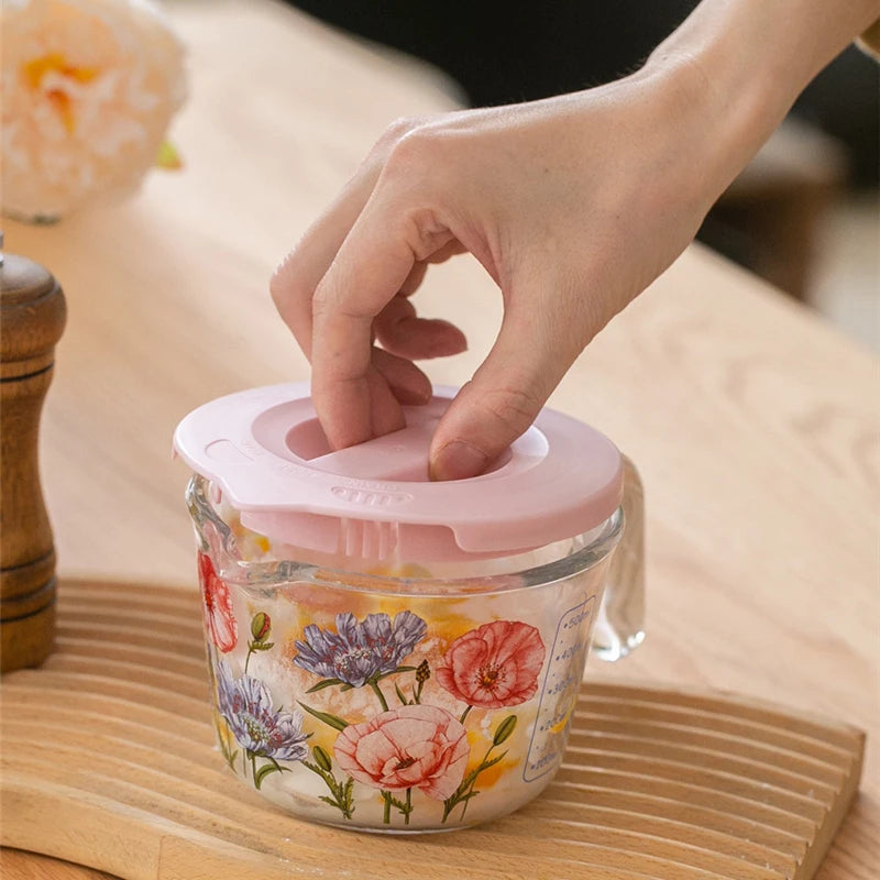 Floral Glass Measuring Jug