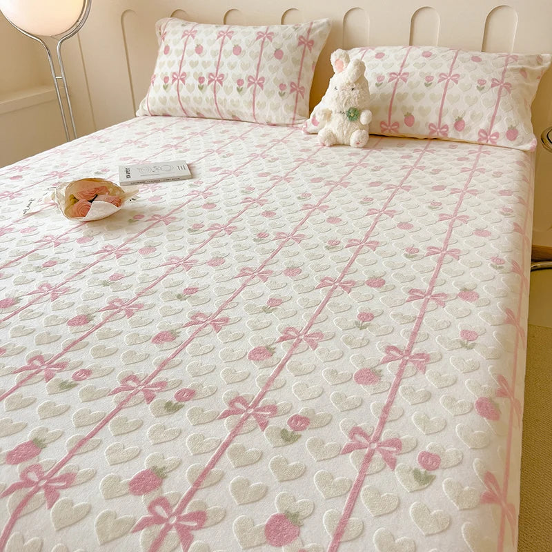 Pink Bow Fleece Bed Sheet & Pillowcase
