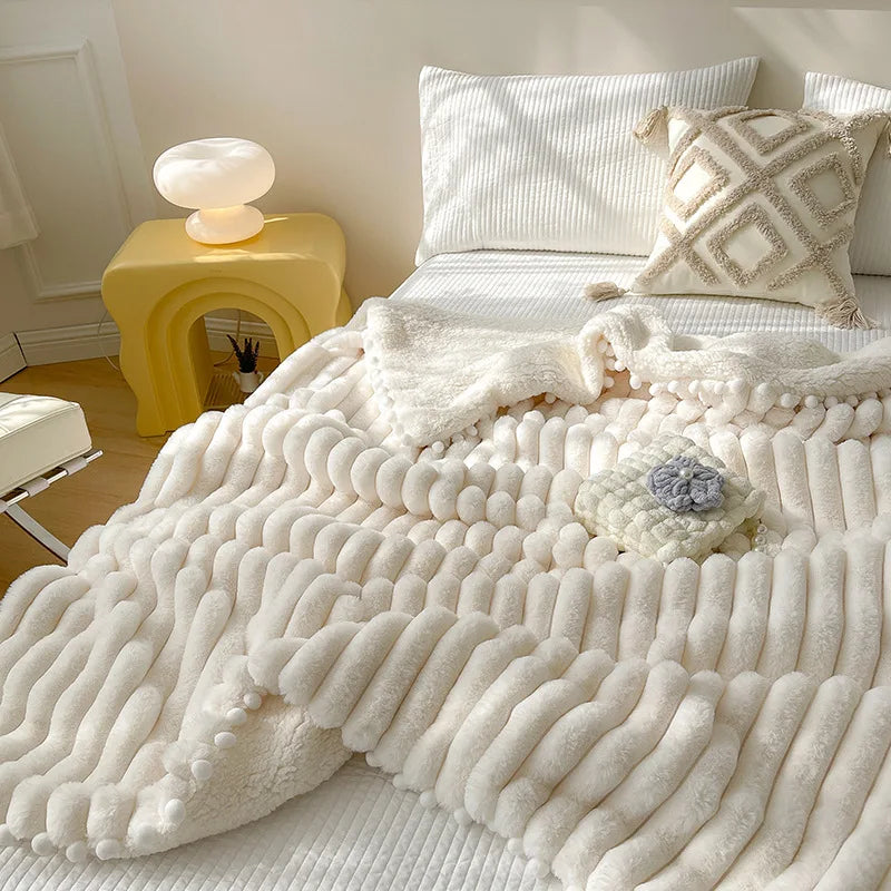 pom pom fleece blanket
