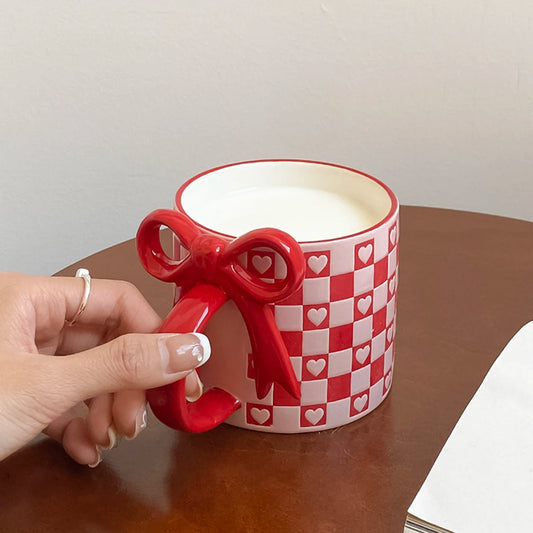 Bow Handle Heart Ceramic Mug Creative Femininity