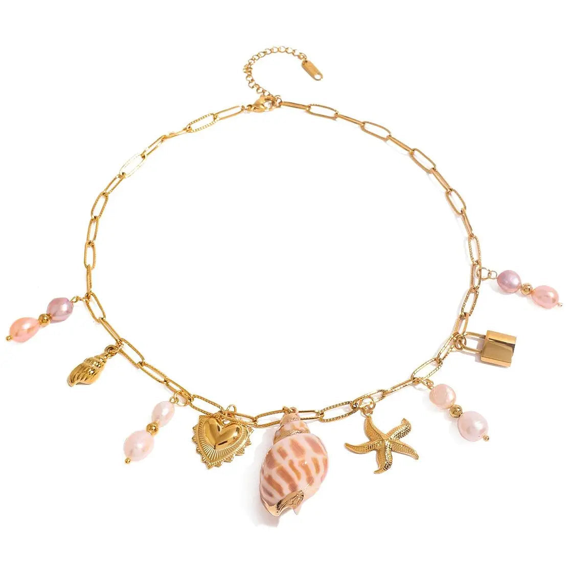 Gold Charm & Pearl Necklace Creative Femininity