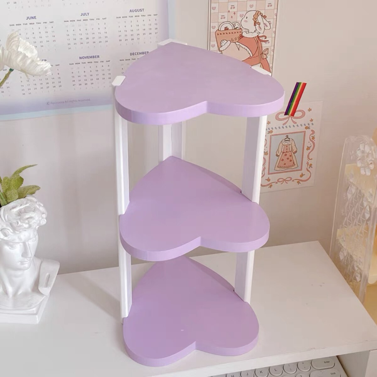 Shabby Chic Love Heart Shelf - Pink/White/Blue