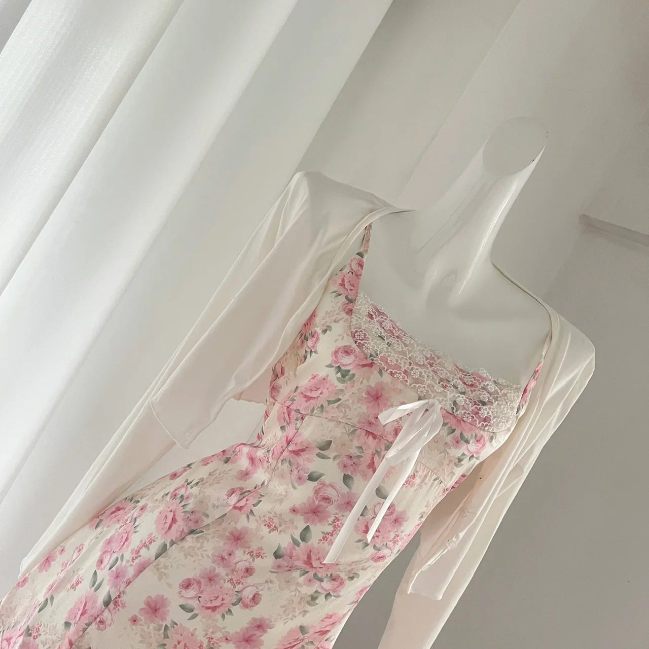 Pink Floral Lace Sun Dress