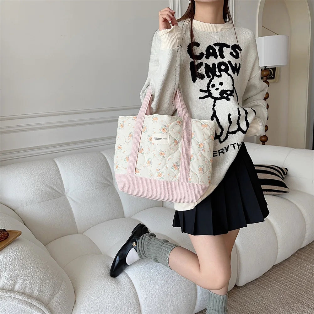 Pink floral tote bag